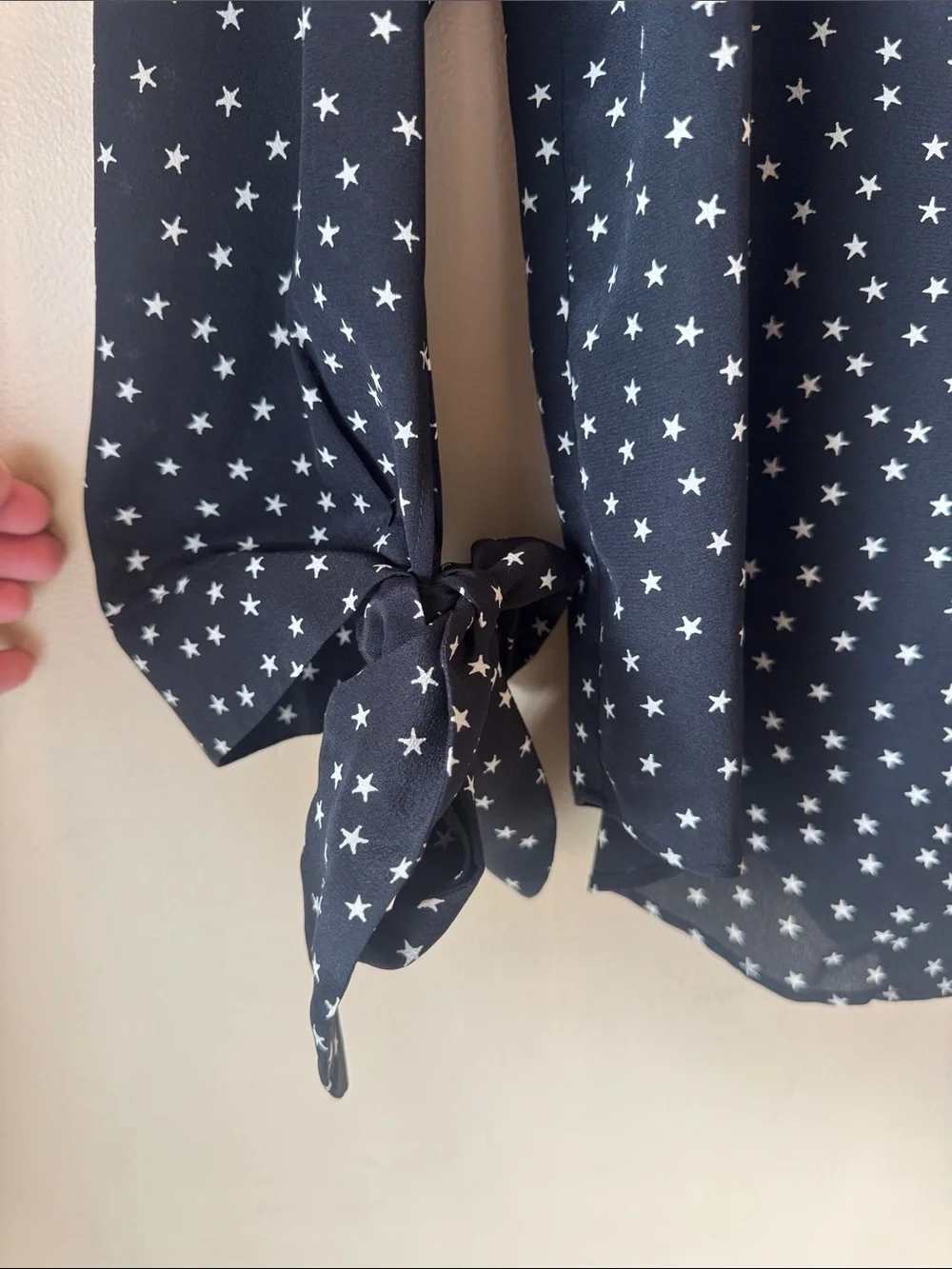Madewell Black Silk Star-Print Button-Front Blouse with Tie Sleeves